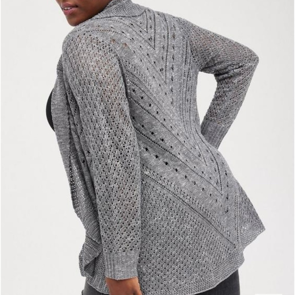 Pointelle Cardigan Curved Hem Sweater